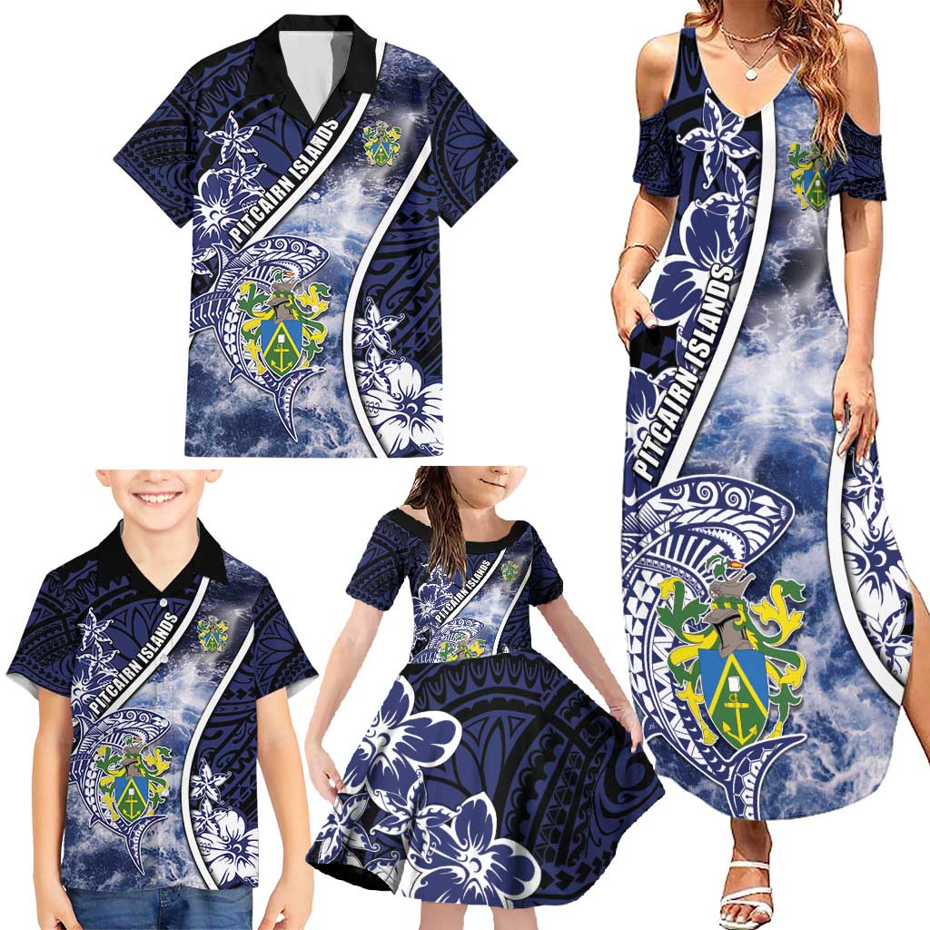 Personalised Pitcairn Islands Family Matching Summer Maxi Dress and Hawaiian Shirt Coat Of Arms Waves Style DT05 - Polynesian Pride