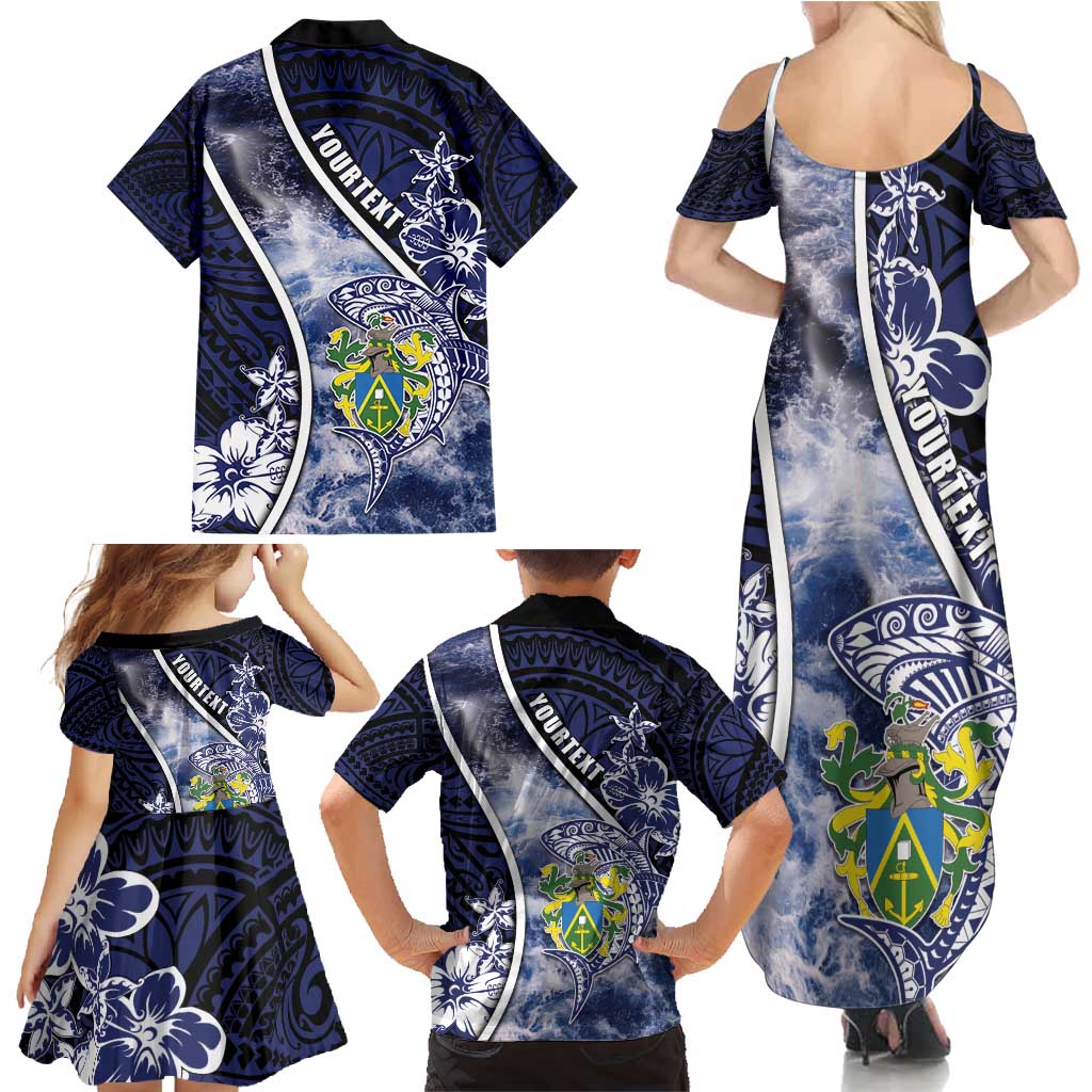 Personalised Pitcairn Islands Family Matching Summer Maxi Dress and Hawaiian Shirt Coat Of Arms Waves Style DT05 - Polynesian Pride