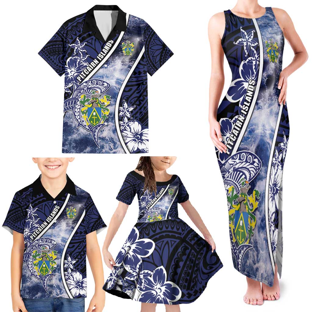 Personalised Pitcairn Islands Family Matching Tank Maxi Dress and Hawaiian Shirt Coat Of Arms Waves Style DT05 - Polynesian Pride