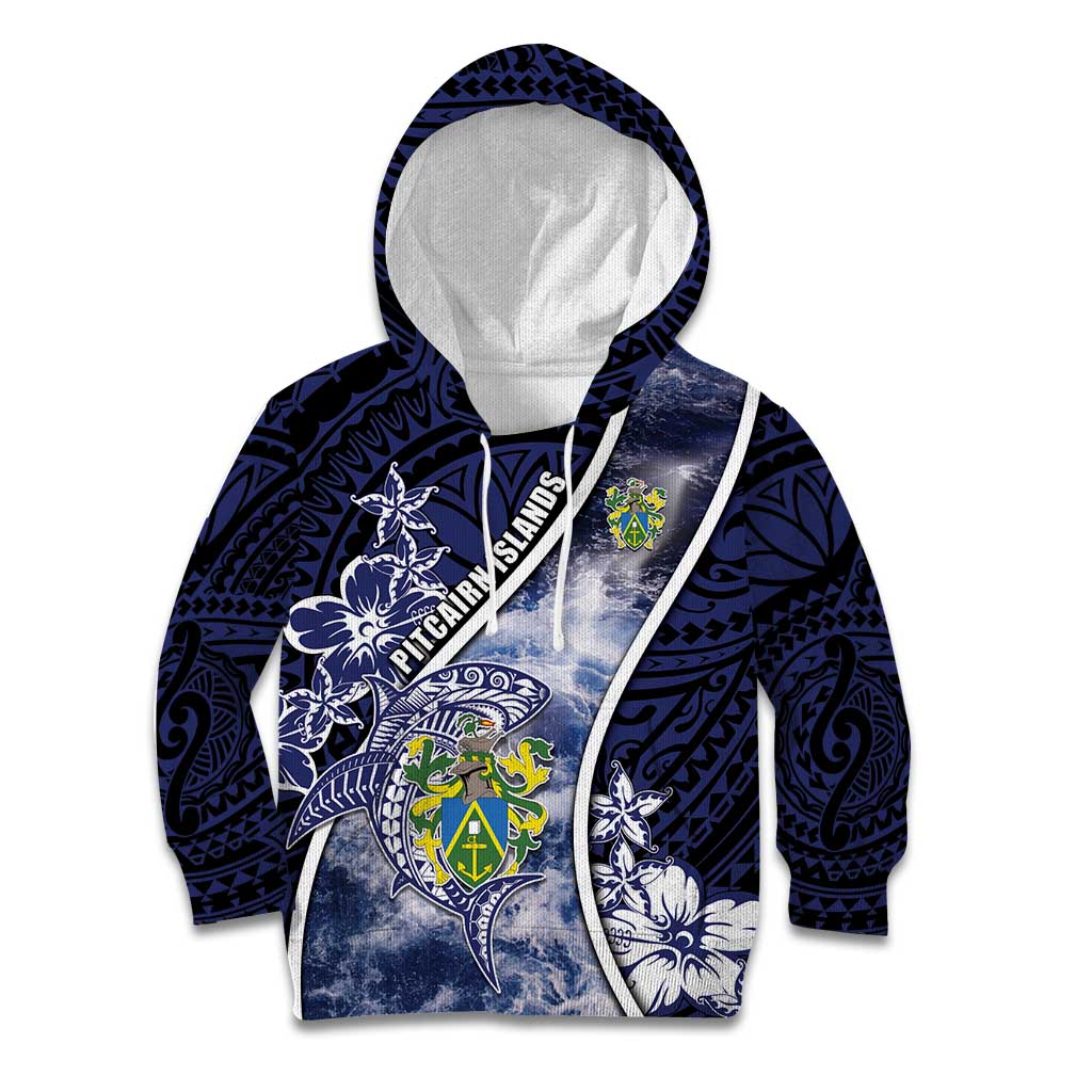 Personalised Pitcairn Islands Kid Hoodie Coat Of Arms Waves Style DT05 Hoodie Navy - Polynesian Pride