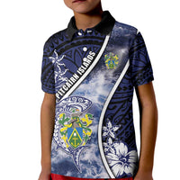 Personalised Pitcairn Islands Kid Polo Shirt Coat Of Arms Waves Style DT05 Kid Navy - Polynesian Pride