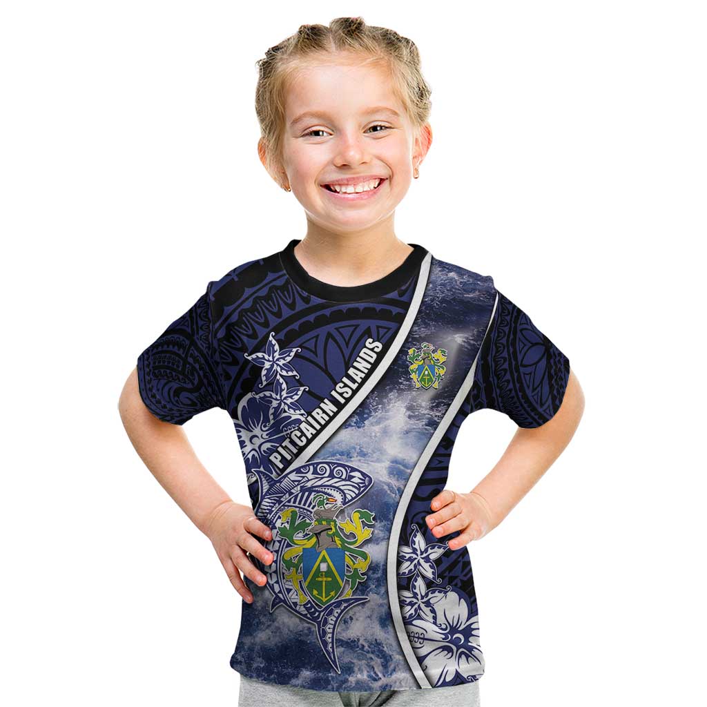 Personalised Pitcairn Islands Kid T Shirt Coat Of Arms Waves Style