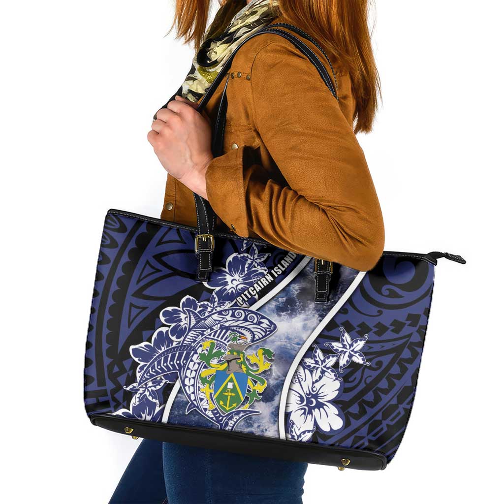 Pitcairn Islands Leather Tote Bag Coat Of Arms Waves Style