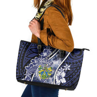 Pitcairn Islands Leather Tote Bag Coat Of Arms Waves Style
