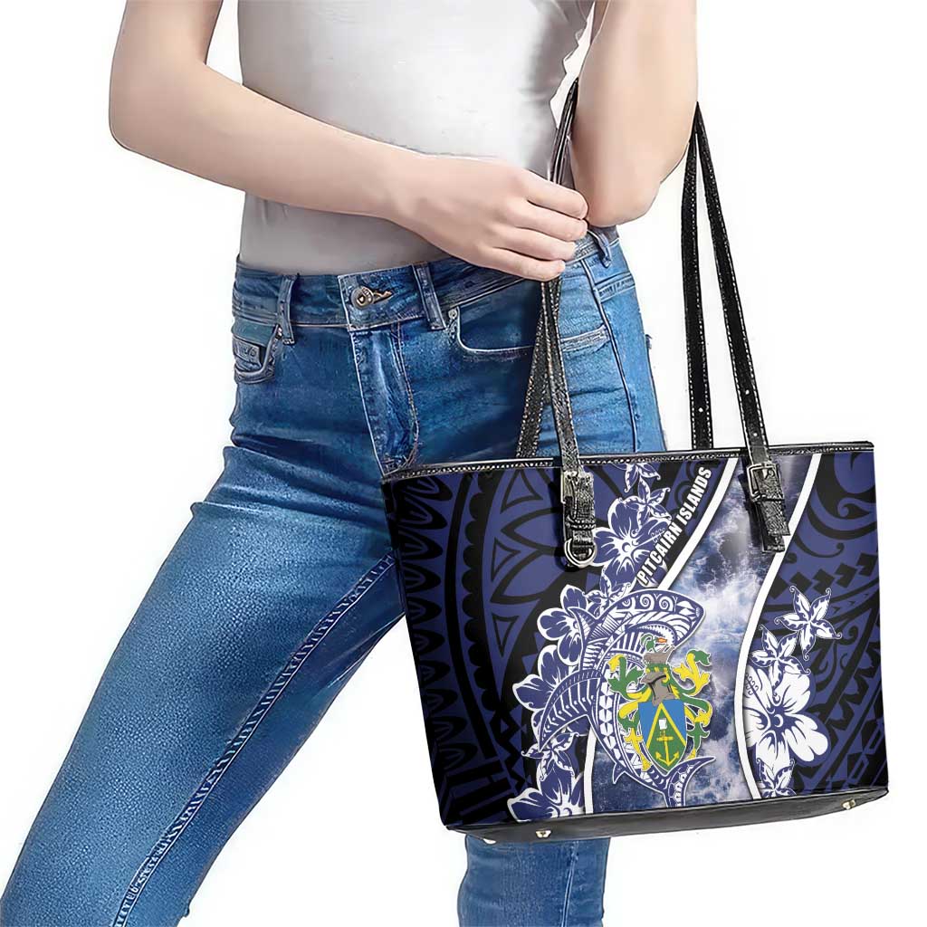 Pitcairn Islands Leather Tote Bag Coat Of Arms Waves Style