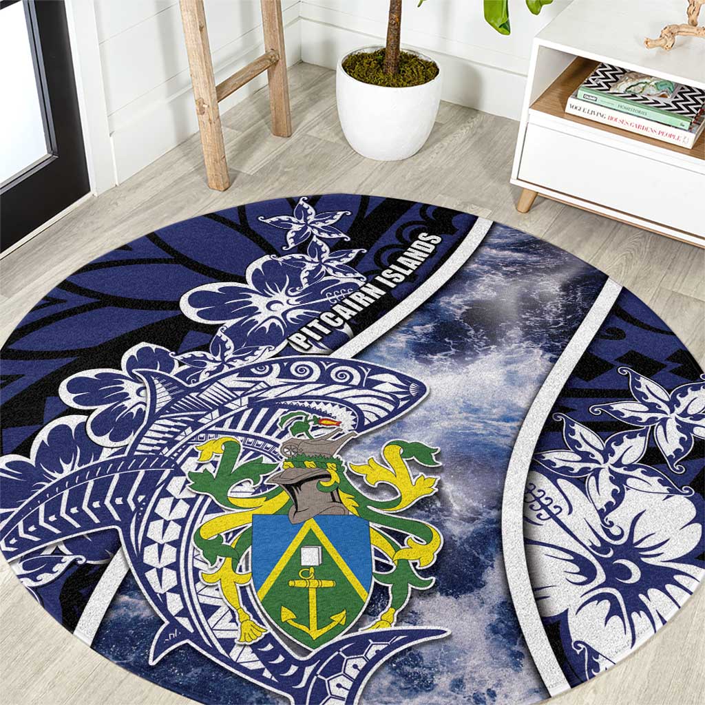 Pitcairn Islands Round Carpet Coat Of Arms Waves Style