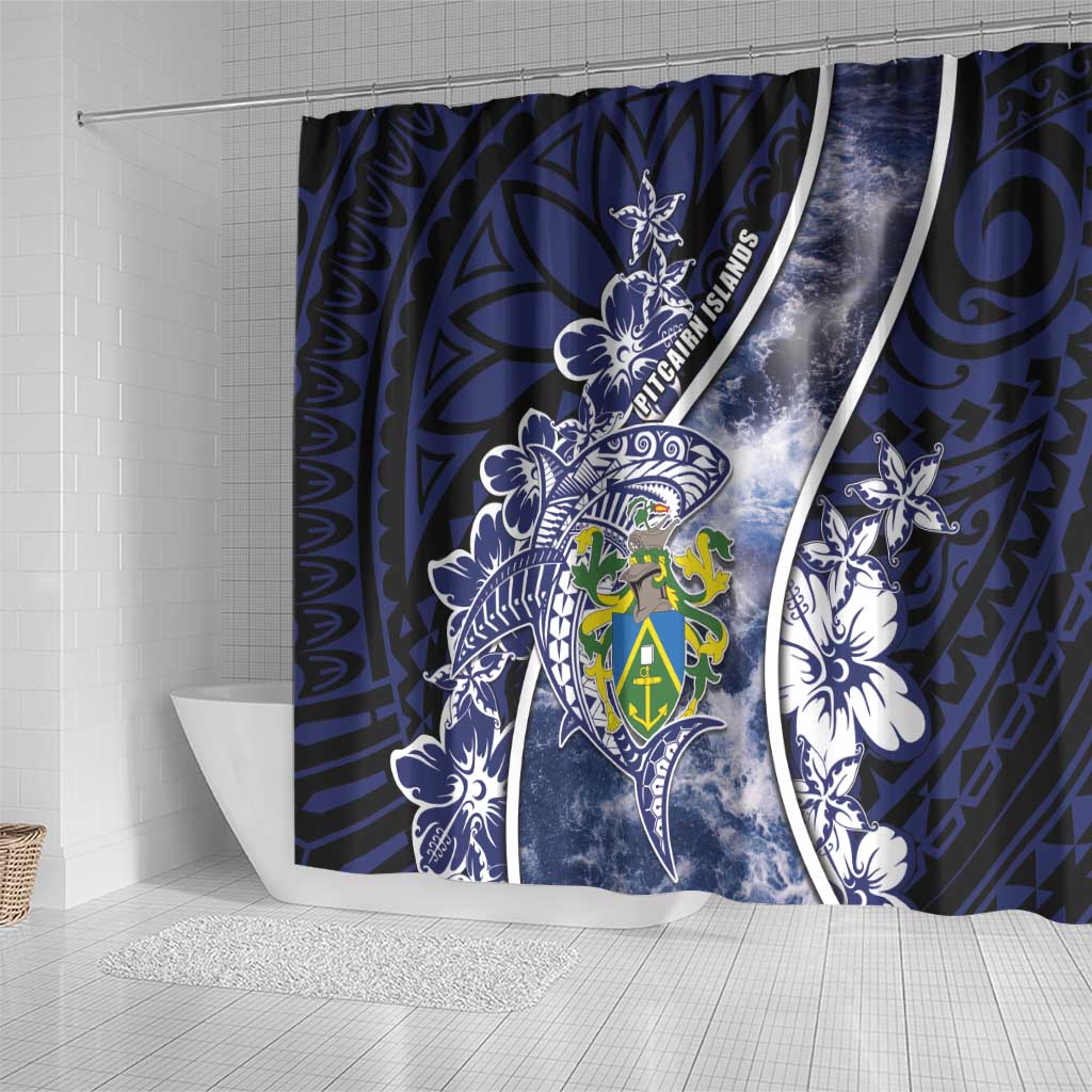 Pitcairn Islands Shower Curtain Coat Of Arms Waves Style
