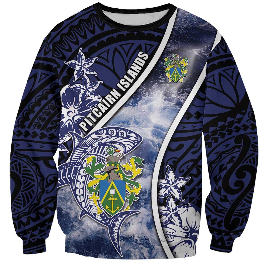 Personalised Pitcairn Islands Sweatshirt Coat Of Arms Waves Style DT05 Unisex Navy - Polynesian Pride