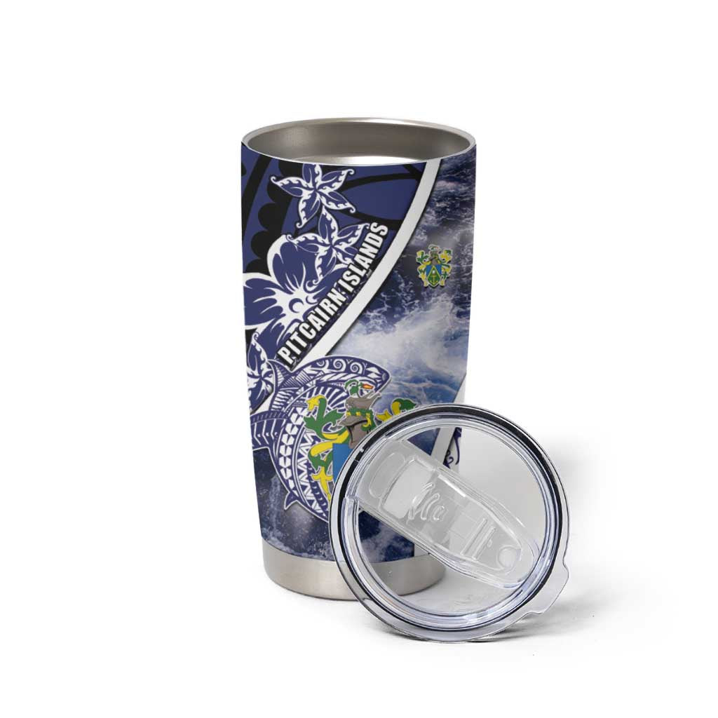 Personalised Pitcairn Islands Tumbler Cup Coat Of Arms Waves Style
