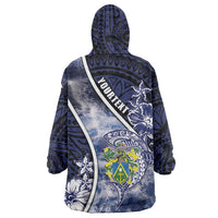 Personalised Pitcairn Islands Wearable Blanket Hoodie Coat Of Arms Waves Style DT05 - Polynesian Pride
