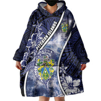 Personalised Pitcairn Islands Wearable Blanket Hoodie Coat Of Arms Waves Style DT05 - Polynesian Pride