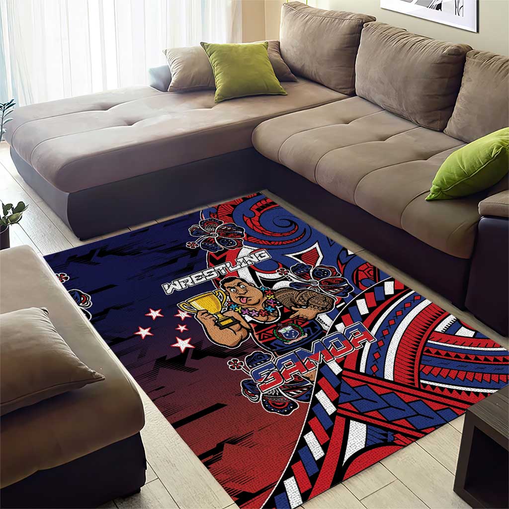 Samoa Wrestling Area Rug Polynesian Warrior Funny Style - Polynesian Pride