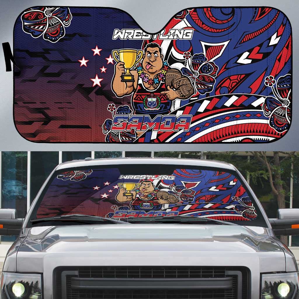Samoa Wrestling Auto Sun Shade Polynesian Warrior Funny Style - Polynesian Pride