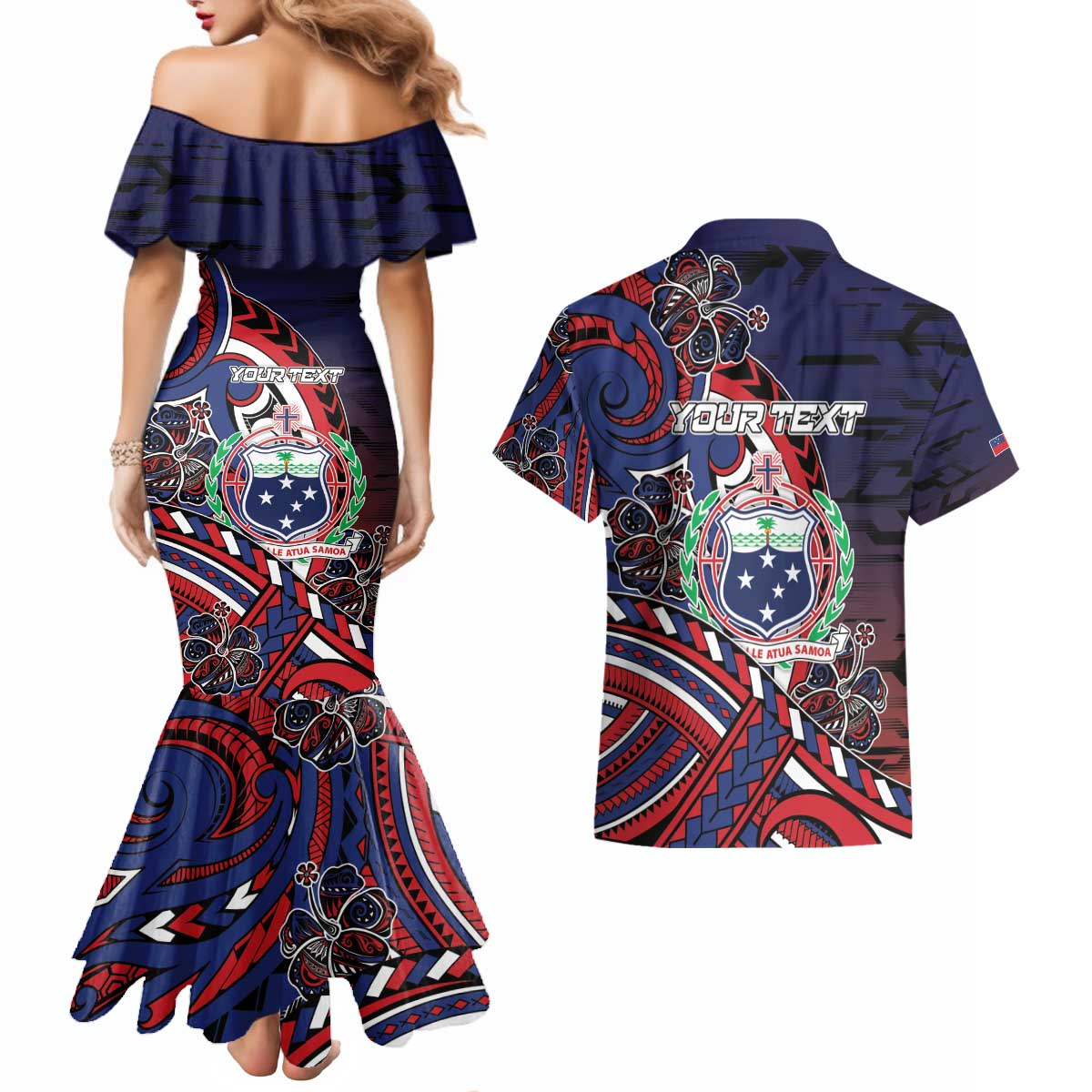 Personalised Samoa Wrestling Couples Matching Mermaid Dress and Hawaiian Shirt Polynesian Warrior Funny Style - Polynesian Pride