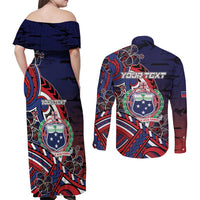 Personalised Samoa Wrestling Couples Matching Off Shoulder Maxi Dress and Long Sleeve Button Shirt Polynesian Warrior Funny Style - Polynesian Pride