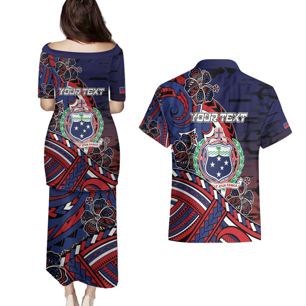 Personalised Samoa Wrestling Couples Matching Puletasi and Hawaiian Shirt Polynesian Warrior Funny Style - Polynesian Pride