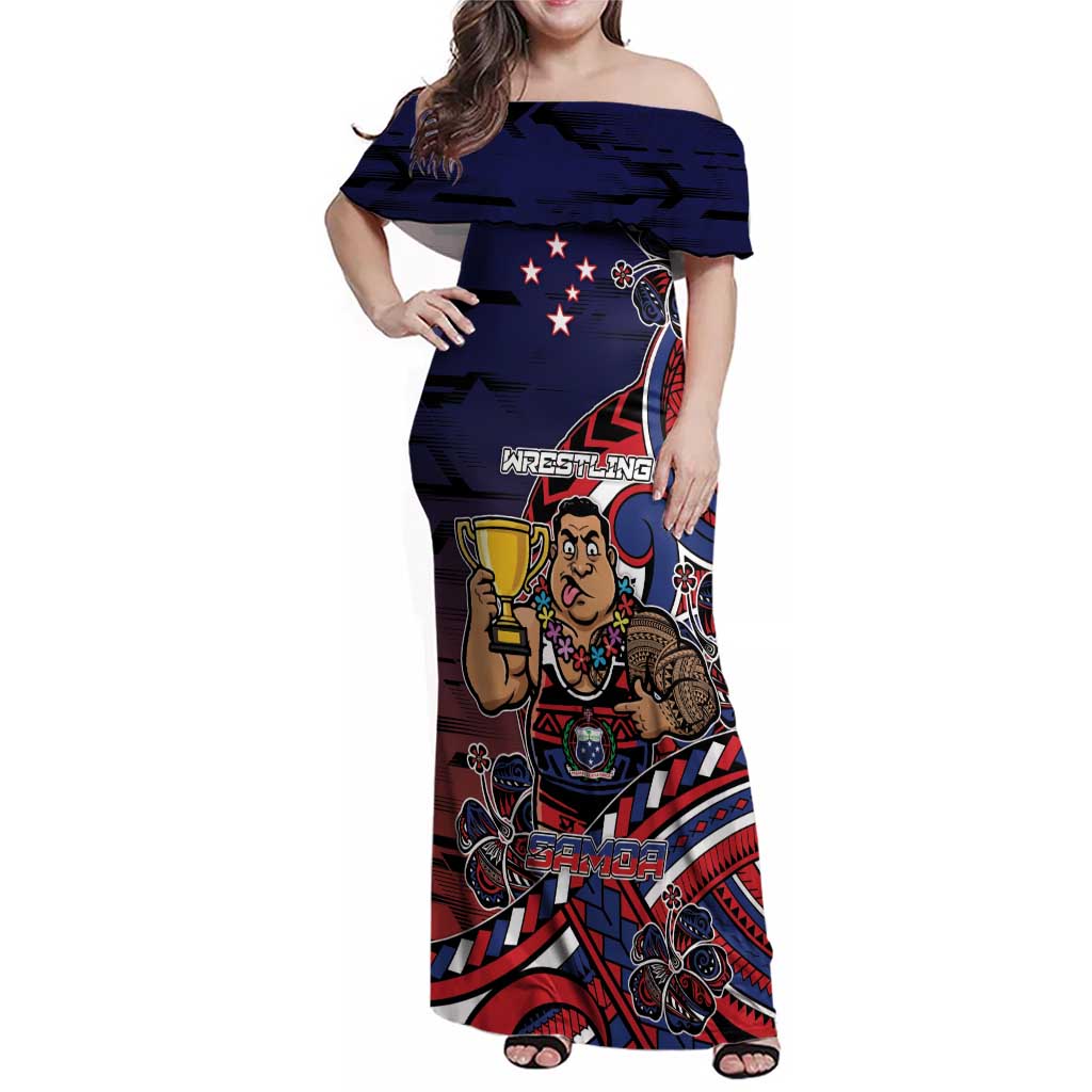 Personalised Samoa Wrestling Family Matching Off Shoulder Maxi Dress and Hawaiian Shirt Polynesian Warrior Funny Style - Polynesian Pride