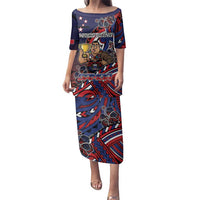 Personalised Samoa Wrestling Family Matching Puletasi and Hawaiian Shirt Polynesian Warrior Funny Style DT05 Mom's Dress Navy - Polynesian Pride