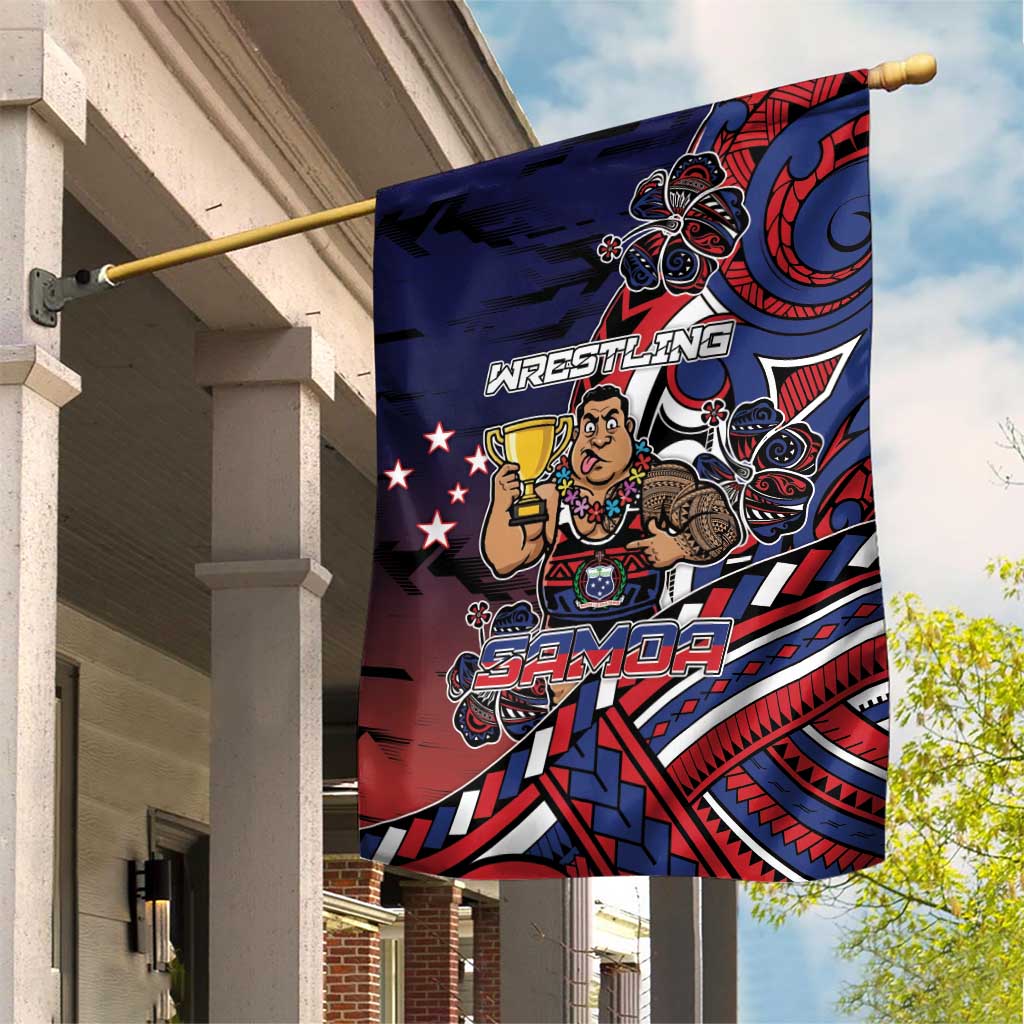 Samoa Wrestling Garden Flag Polynesian Warrior Funny Style - Polynesian Pride