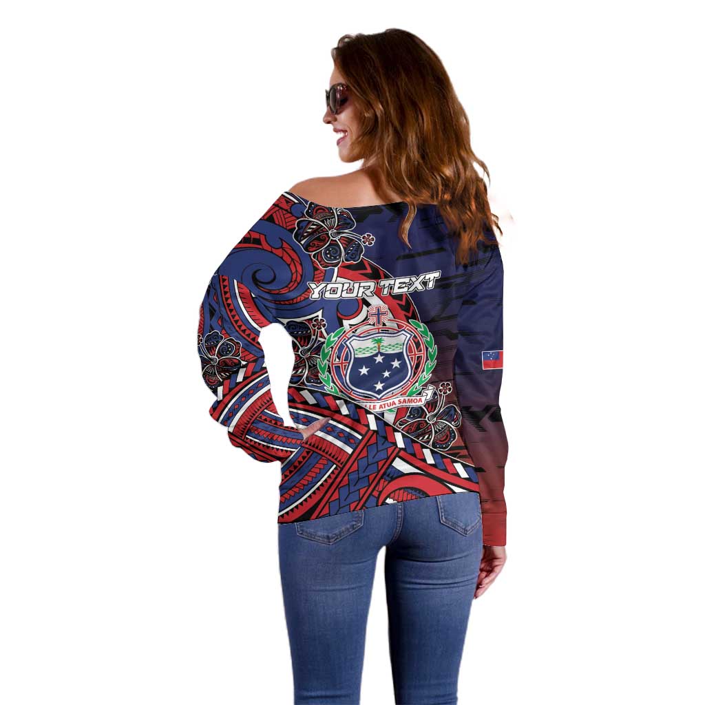 Personalised Samoa Wrestling Off Shoulder Sweater Polynesian Warrior Funny Style - Polynesian Pride