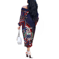 Personalised Samoa Wrestling Off The Shoulder Long Sleeve Dress Polynesian Warrior Funny Style - Polynesian Pride