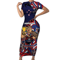 Personalised Samoa Wrestling Short Sleeve Bodycon Dress Polynesian Warrior Funny Style - Polynesian Pride