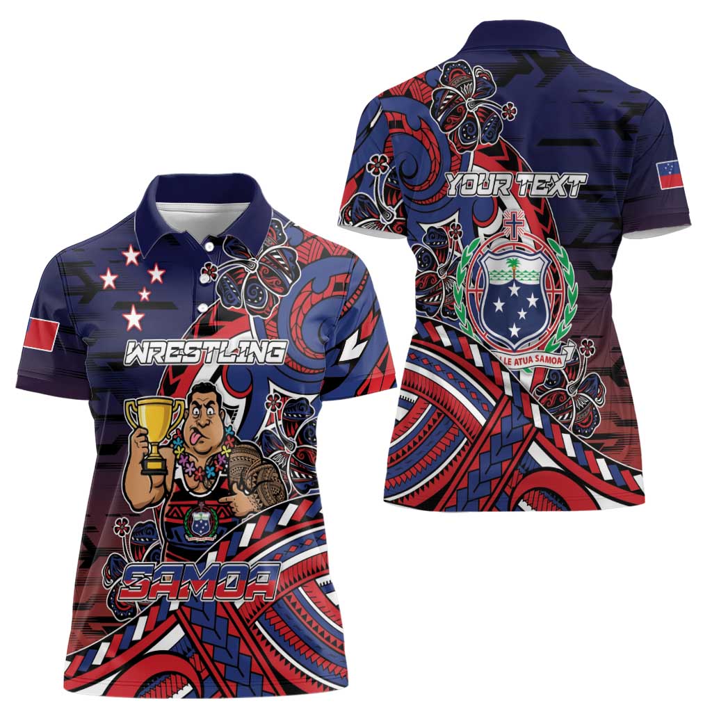 Personalised Samoa Wrestling Women Polo Shirt Polynesian Warrior Funny Style - Polynesian Pride