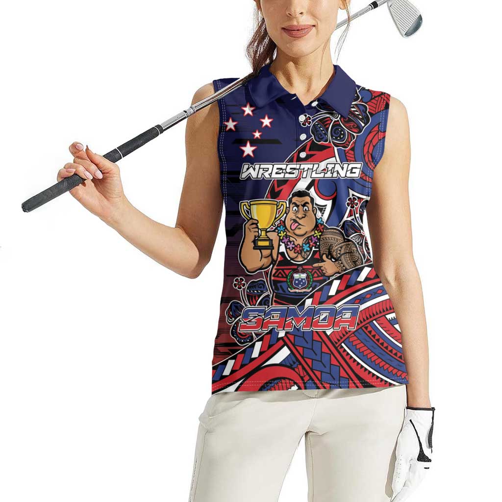 Personalised Samoa Wrestling Women Sleeveless Polo Shirt Polynesian Warrior Funny Style - Polynesian Pride