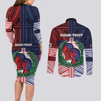 Personalised Samoa Boxing Couples Matching Long Sleeve Bodycon Dress and Long Sleeve Button Shirt Samoan Boxer Funny Style - Polynesian Pride