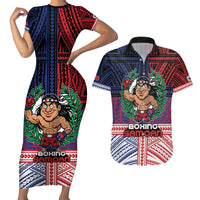 Personalised Samoa Boxing Couples Matching Short Sleeve Bodycon Dress and Hawaiian Shirt Samoan Boxer Funny Style - Polynesian Pride