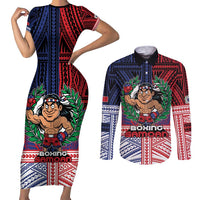 Personalised Samoa Boxing Couples Matching Short Sleeve Bodycon Dress and Long Sleeve Button Shirt Samoan Boxer Funny Style - Polynesian Pride