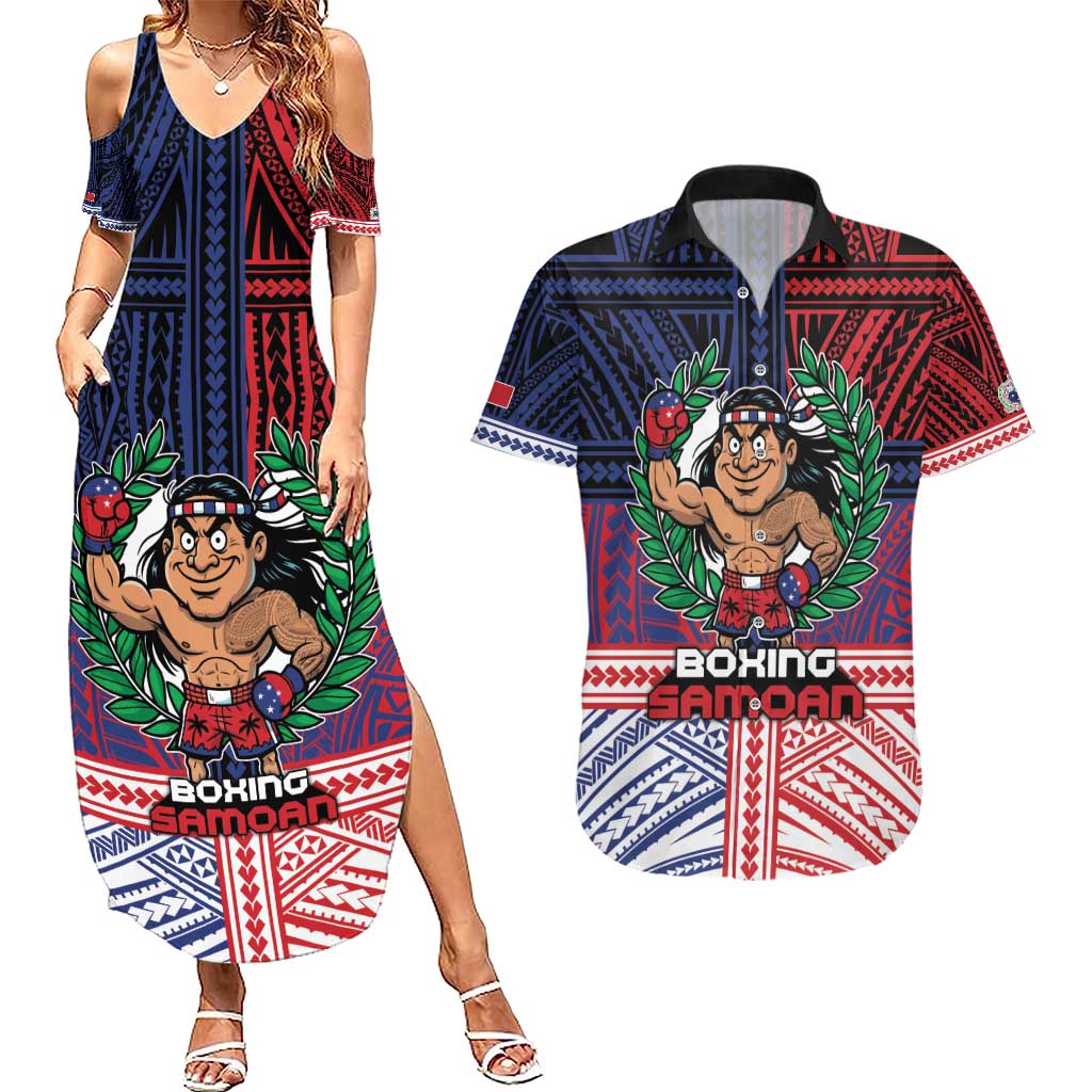 Personalised Samoa Boxing Couples Matching Summer Maxi Dress and Hawaiian Shirt Samoan Boxer Funny Style - Polynesian Pride