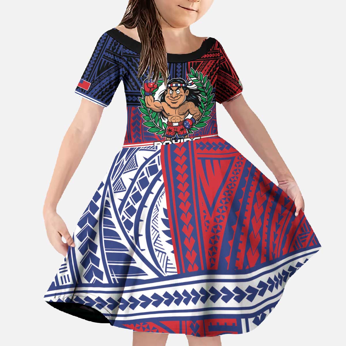Personalised Samoa Boxing Family Matching Off The Shoulder Long Sleeve Dress and Hawaiian Shirt Samoan Boxer Funny Style - Polynesian Pride