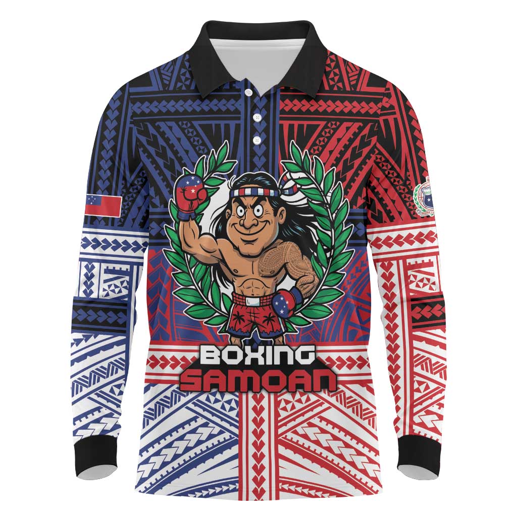 Personalised Samoa Boxing Long Sleeve Polo Shirt Samoan Boxer Funny Style - Polynesian Pride