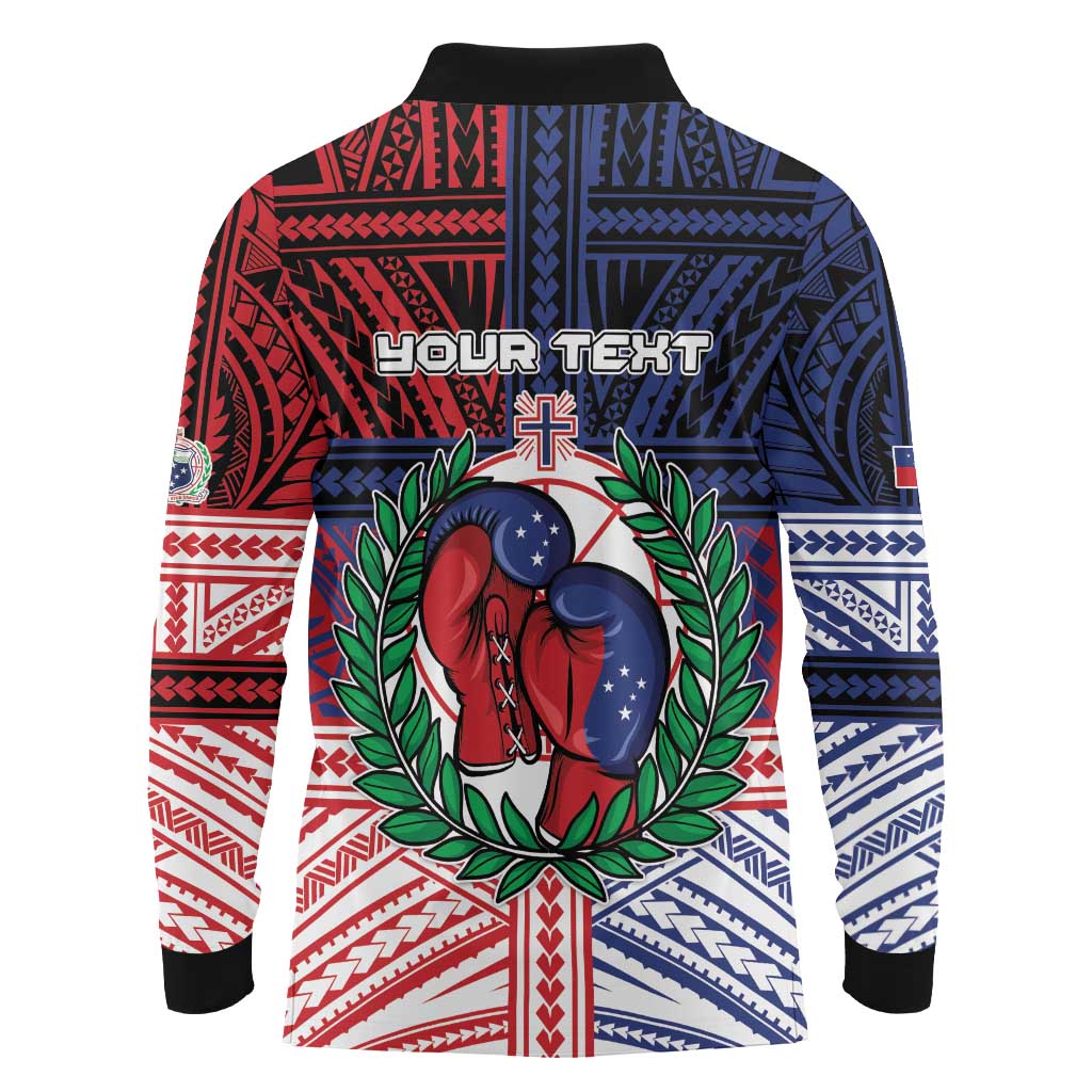 Personalised Samoa Boxing Long Sleeve Polo Shirt Samoan Boxer Funny Style - Polynesian Pride