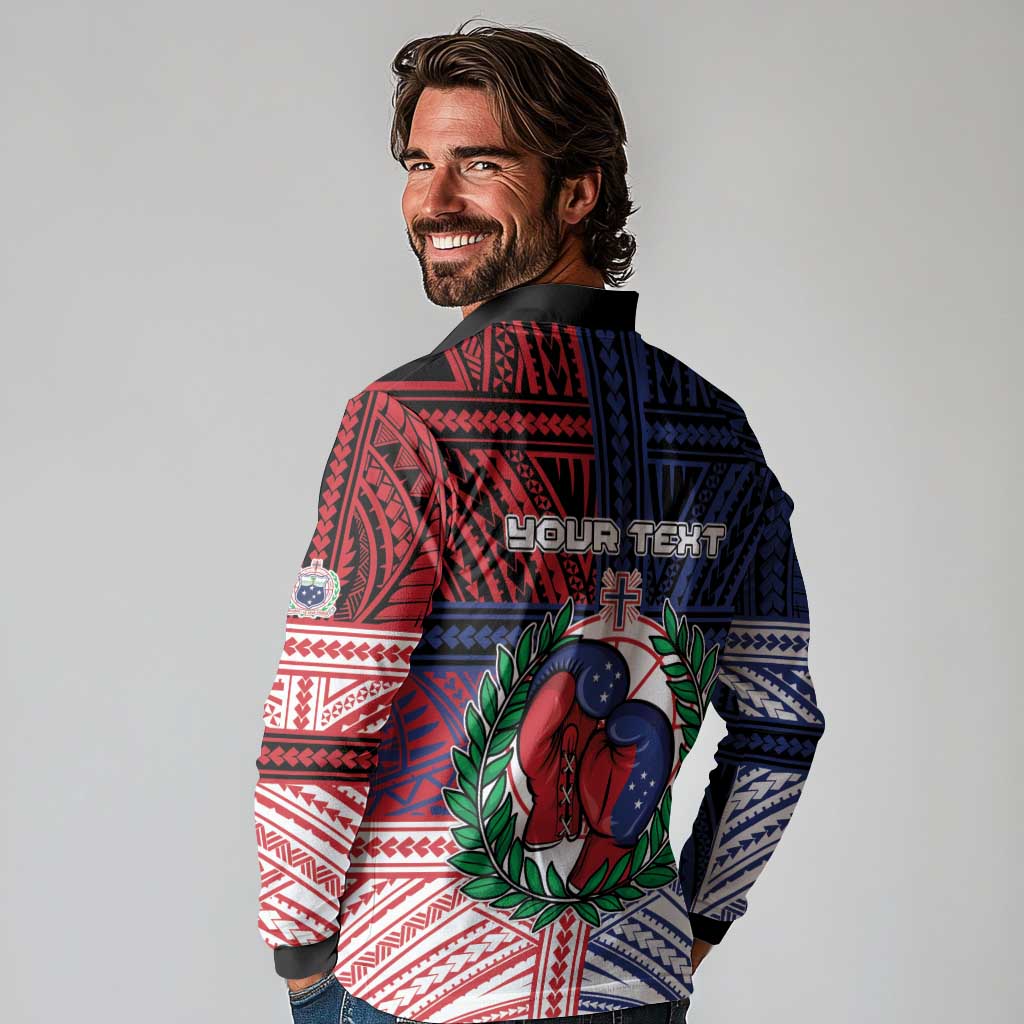 Personalised Samoa Boxing Long Sleeve Polo Shirt Samoan Boxer Funny Style - Polynesian Pride