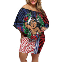 Personalised Samoa Boxing Off Shoulder Short Dress Samoan Boxer Funny Style - Polynesian Pride