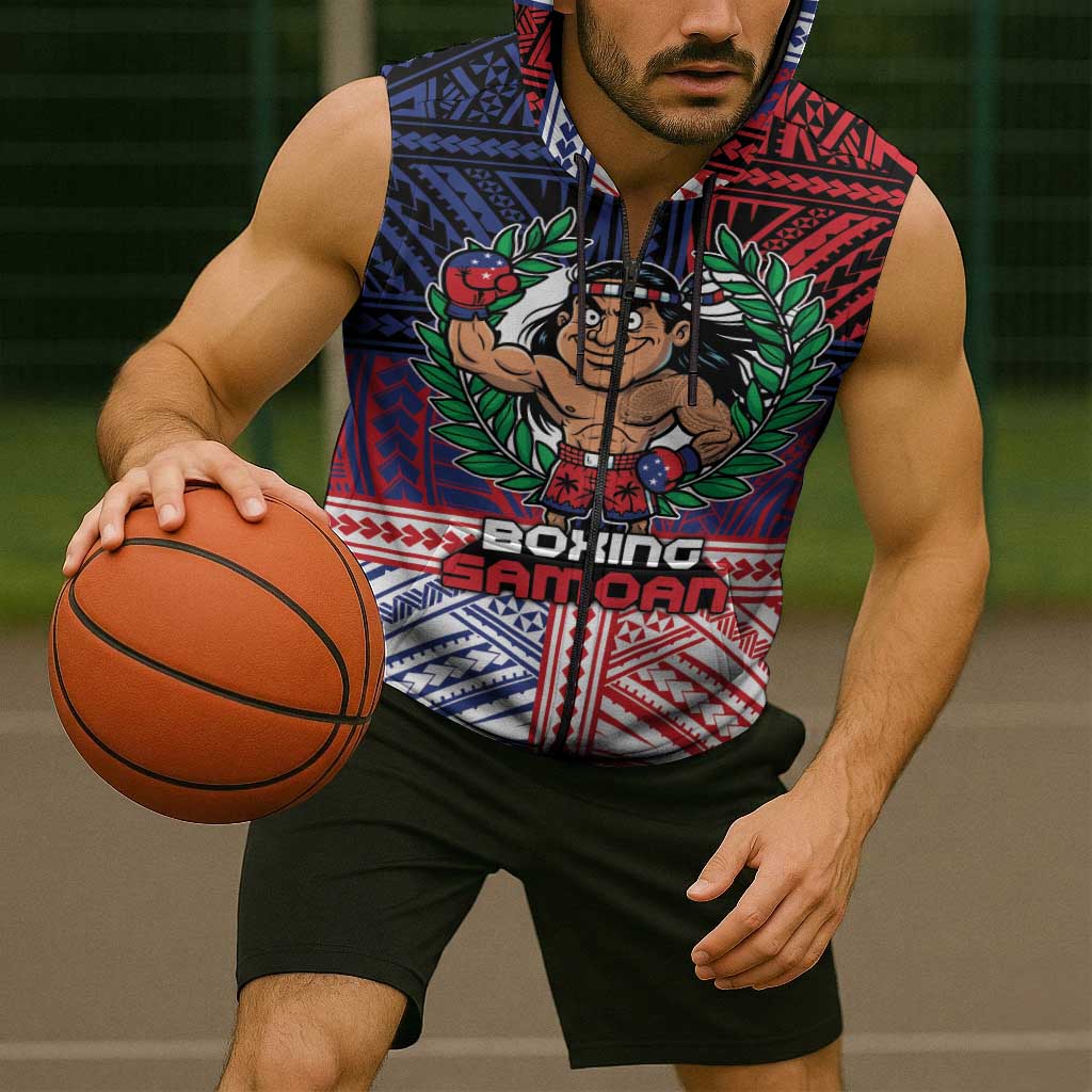 Personalised Samoa Boxing Sleeveless Zip Hoodie Samoan Boxer Funny Style - Polynesian Pride