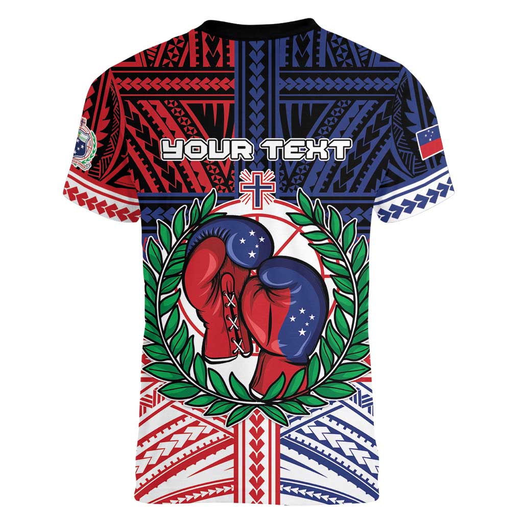 Personalised Samoa Boxing Women V-Neck T-Shirt Samoan Boxer Funny Style - Polynesian Pride