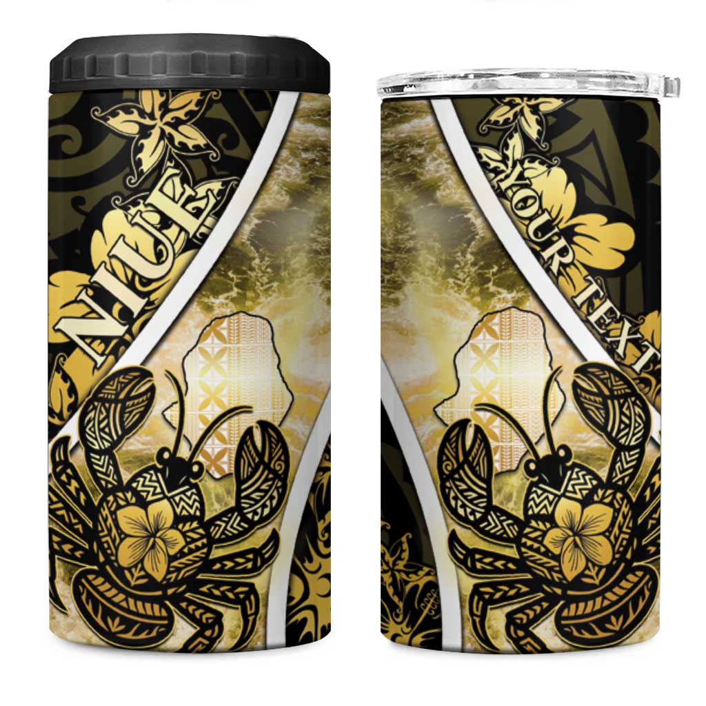 Personalised Niue 4 in 1 Can Cooler Tumbler Niuean Crab Waves Style DT05 One Size: 16 oz Gold - Polynesian Pride