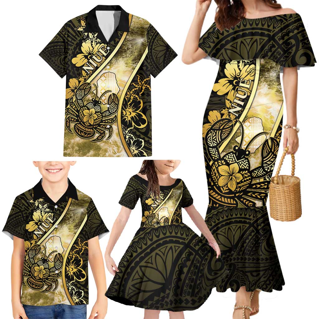 Personalised Niue Family Matching Mermaid Dress and Hawaiian Shirt Niuean Crab Waves Style DT05 - Polynesian Pride