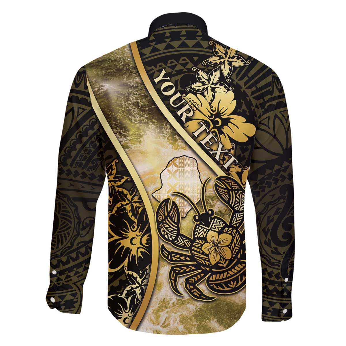 Personalised Niue Family Matching Off The Shoulder Long Sleeve Dress and Hawaiian Shirt Niuean Crab Waves Style DT05 - Polynesian Pride