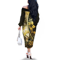 Personalised Niue Family Matching Off The Shoulder Long Sleeve Dress and Hawaiian Shirt Niuean Crab Waves Style DT05 - Polynesian Pride