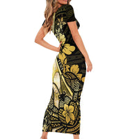Personalised Niue Family Matching Short Sleeve Bodycon Dress and Hawaiian Shirt Niuean Crab Waves Style DT05 - Polynesian Pride