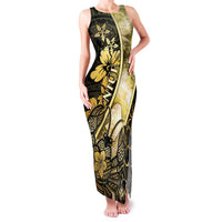 Personalised Niue Family Matching Tank Maxi Dress and Hawaiian Shirt Niuean Crab Waves Style DT05 Mom's Dress Gold - Polynesian Pride