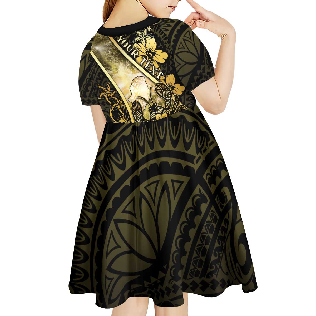 Personalised Niue Kid Short Sleeve Dress Niuean Crab Waves Style