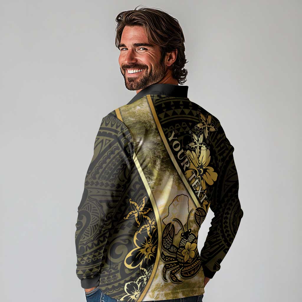 Personalised Niue Long Sleeve Polo Shirt Niuean Crab Waves Style