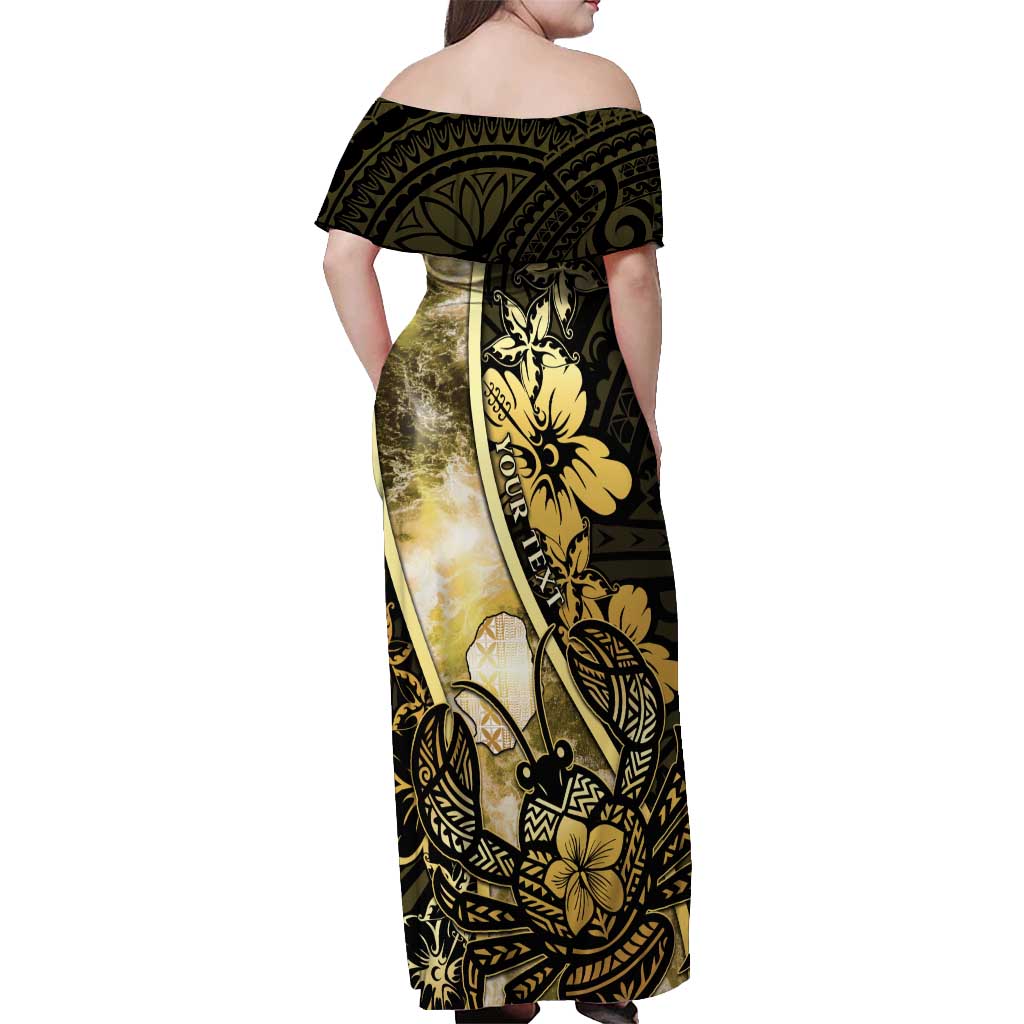 Personalised Niue Off Shoulder Maxi Dress Niuean Crab Waves Style