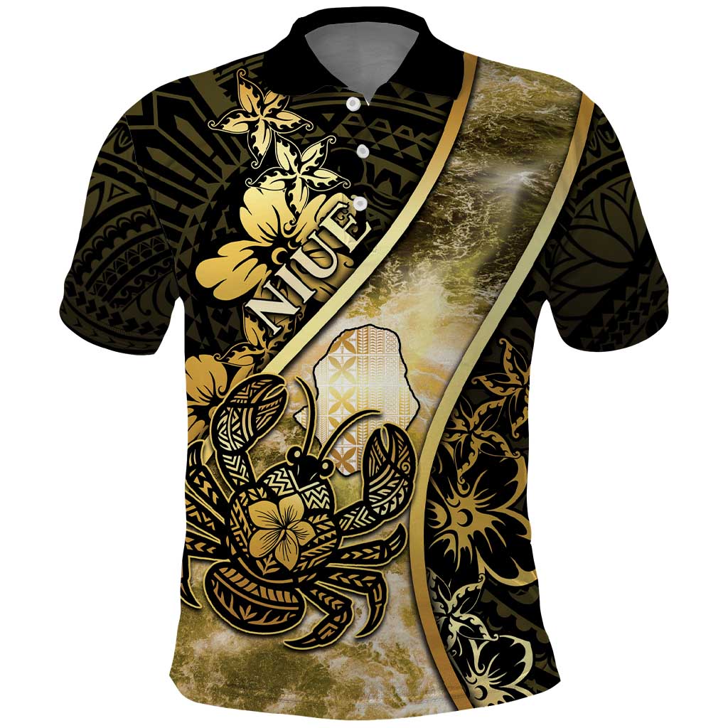 Personalised Niue Polo Shirt Niuean Crab Waves Style