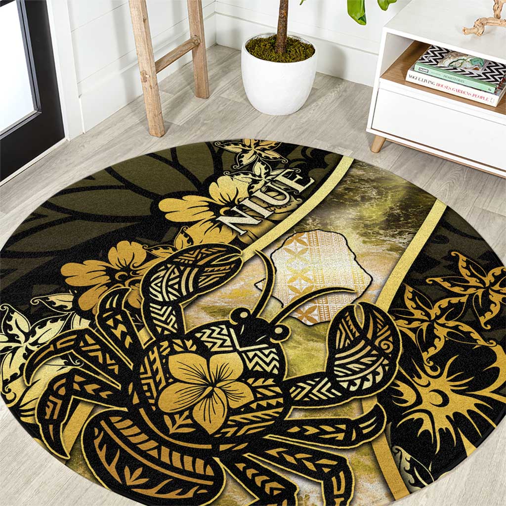 Niue Round Carpet Niuean Crab Waves Style DT05 Gold - Polynesian Pride